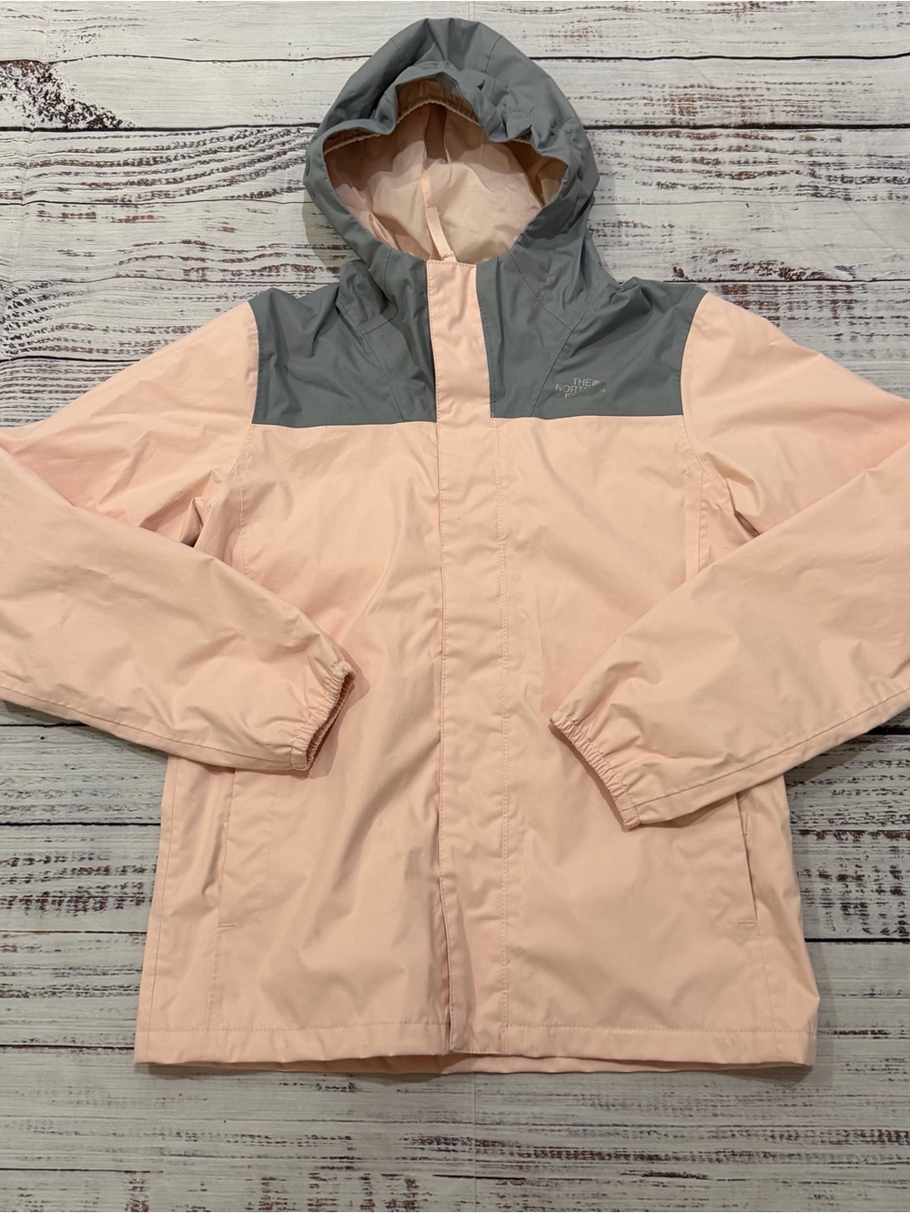 The North Face Girls' Hooded Raincoat in Pink and Gray size large 14-16